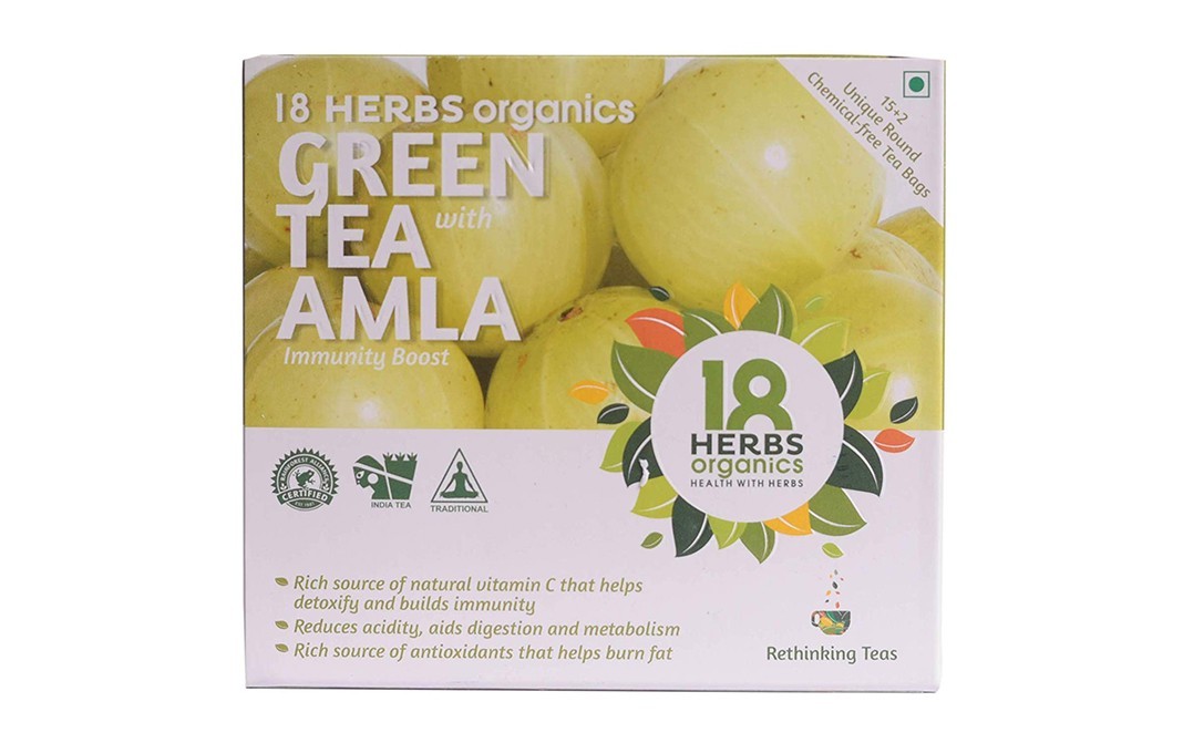 18 Herbs Organics Green Tea with Amla Immunity Boost   Box  17 pcs